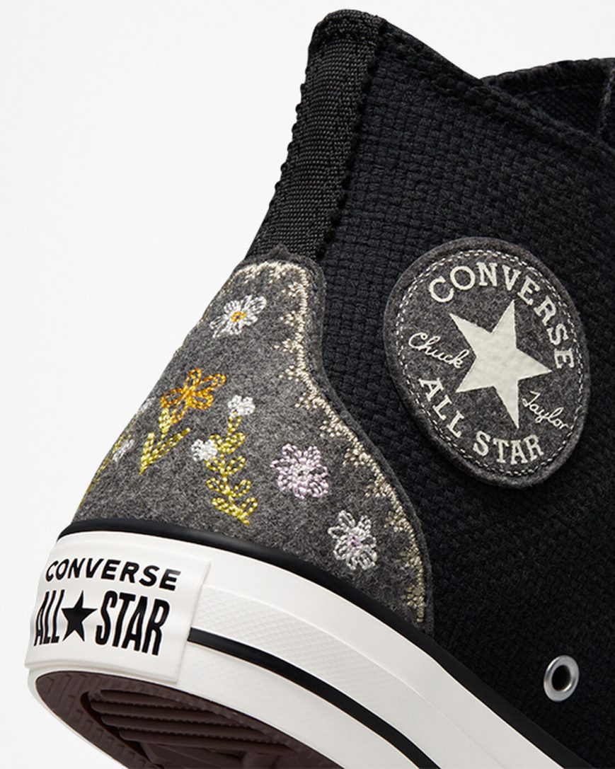 Dámské Boty Vysoké Converse Chuck Taylor All Star Autumn Embroidery Černé Růžové | CZ PUSH05